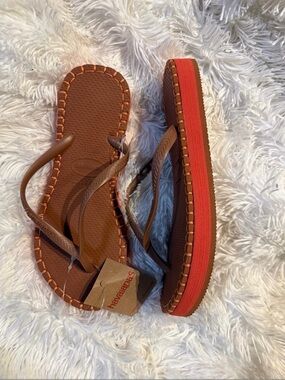 Havaianas Brown Flip Flops with Rust Platform Sole